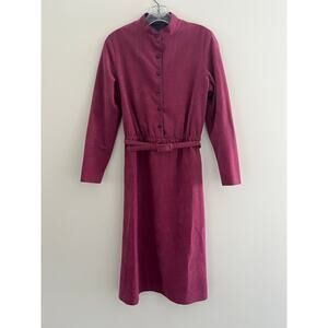 Vintage Long Sleeve Velvet Dress Button Down Front Pink Size Small Medium JL
